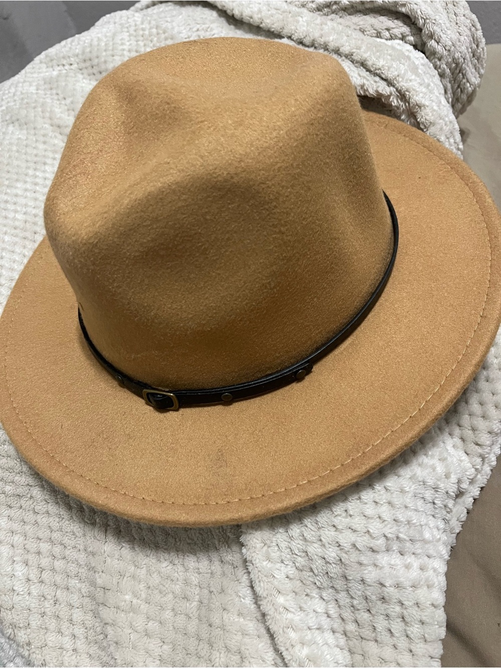 Men's Tan Fedora Hat with Black Band